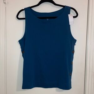 LOFT Blue Sleeveless Side Button Tank Top